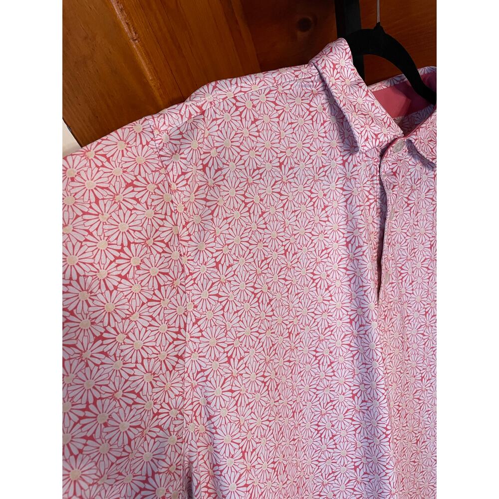 FootJoy Men's Golf Polo Shirt Pink All Over Print Daisy Performance Stretch sz L - Picture 4 of 9